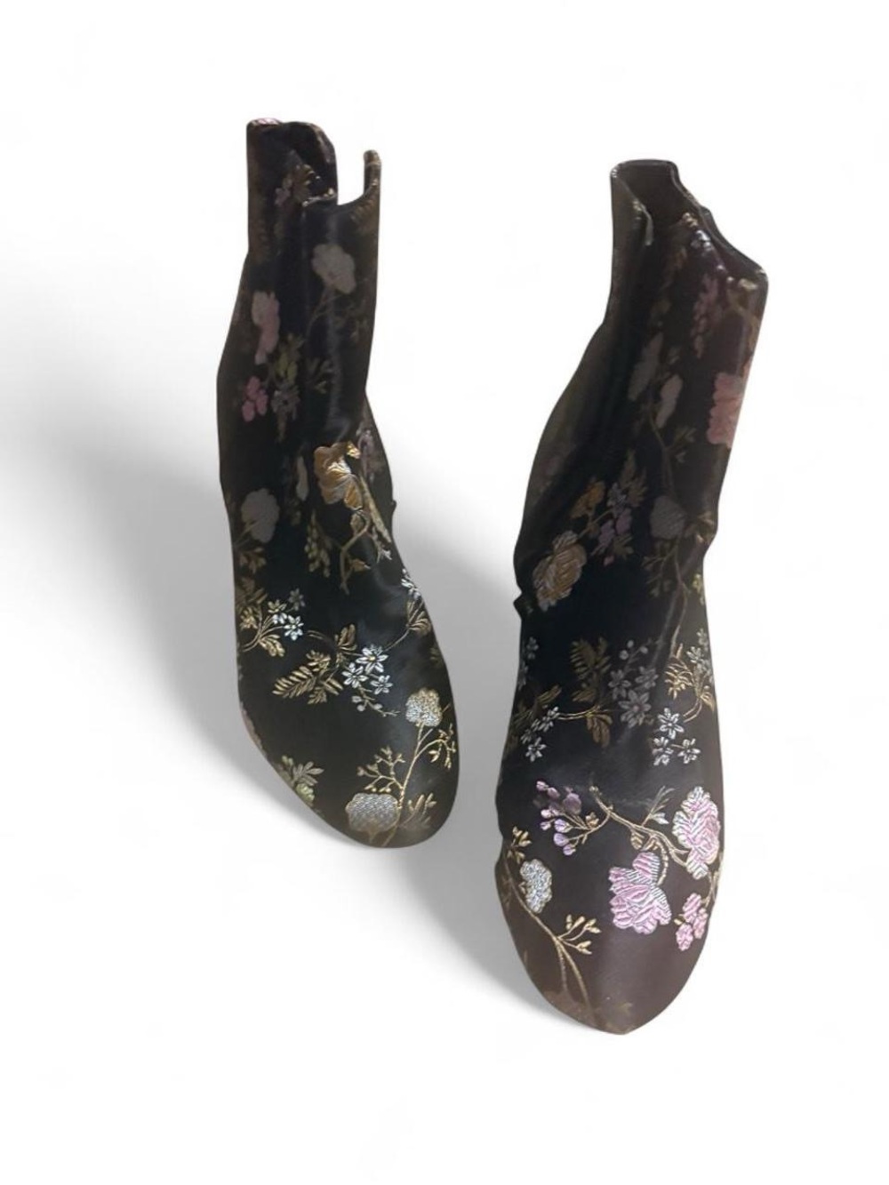 Carlos by Carlos Santana Black Floral Metallic Embroidered Ankle Boots